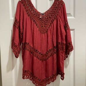 ViVI Red Crochet Trim Top